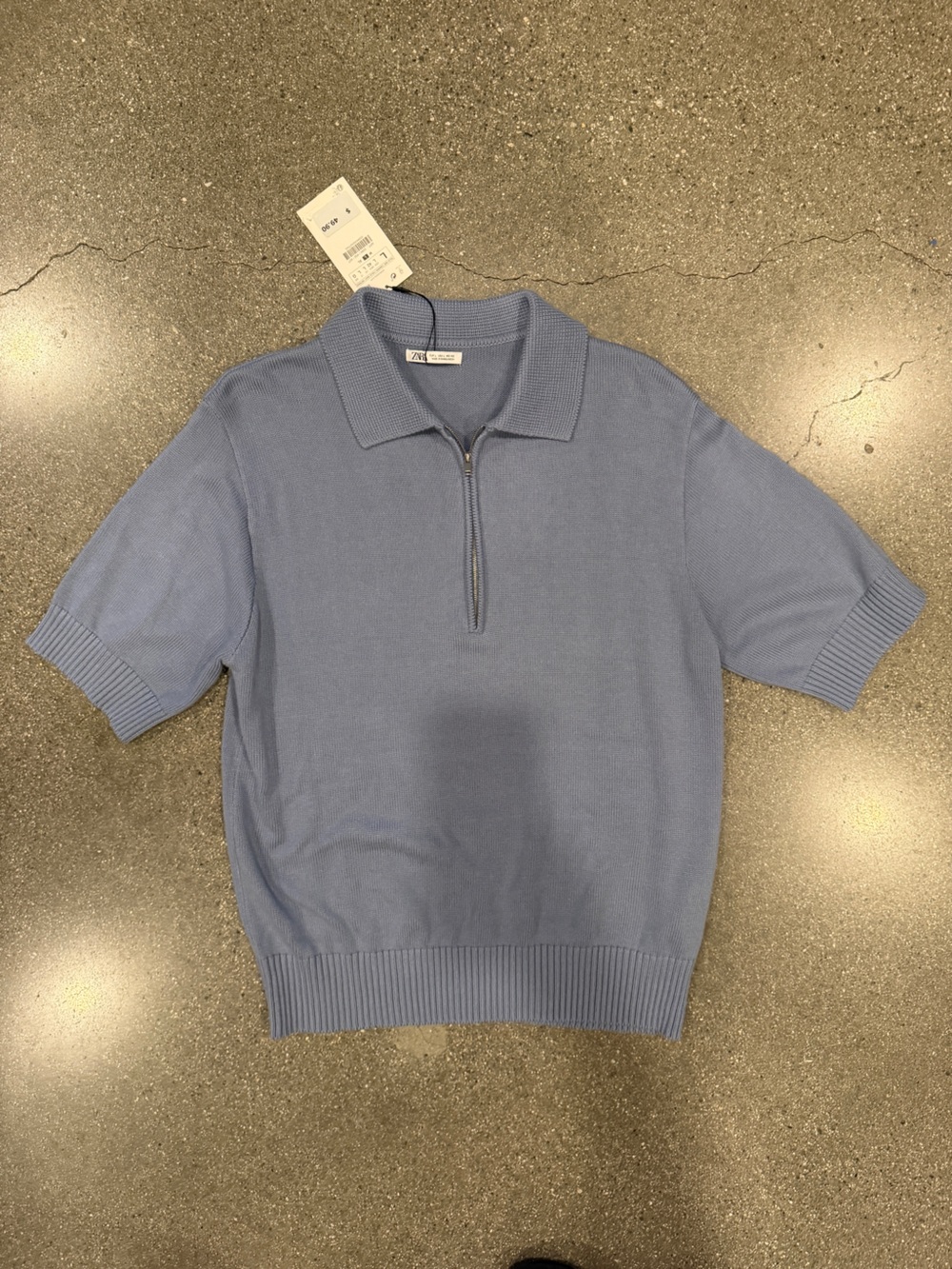 Zara Men’s Dusty Blue Short-Sleeve Half-Zip Polo Sweater